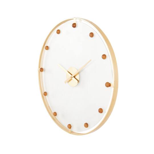 27.5" Gold Metal Decorative Wall Clock with Acrylic Face & Ball Accents
